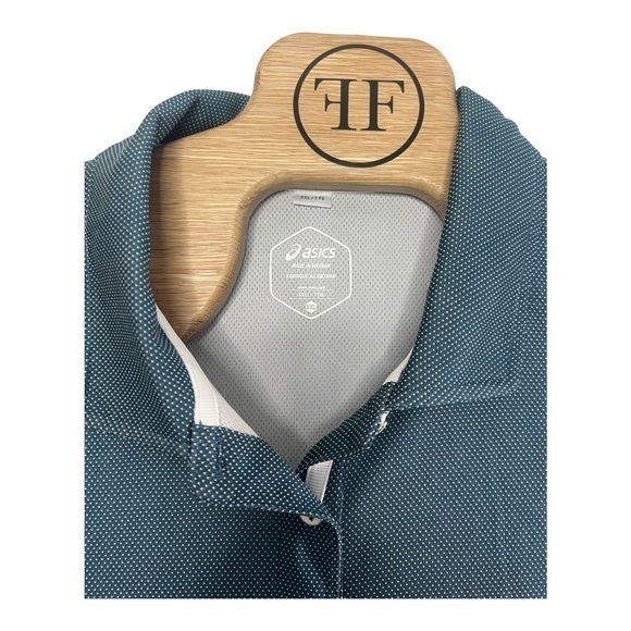 asics Mens Polo Steel Blue/Green with Pin Dot Pattern XXL (See Measurements) - Picture 3 of 5